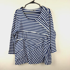 Chico’s 3 (XL) Women’s Blue White Striped Top 3/4 Sleeve Layered Asymmetrical